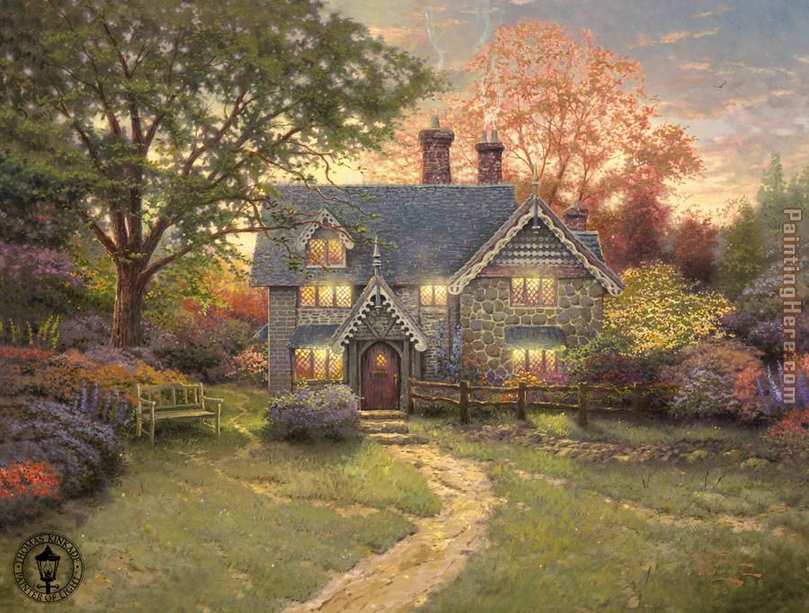 Gingerbread Cottage painting - Thomas Kinkade Gingerbread Cottage art painting